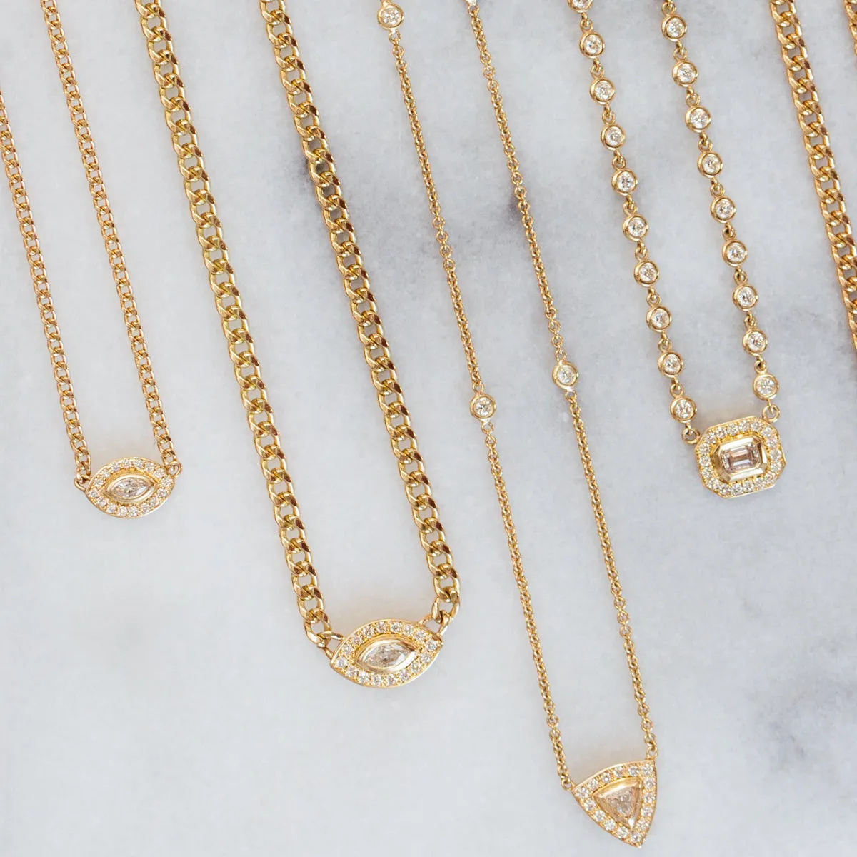 14k XS Curb Chain Marquise Diamond Halo Necklace