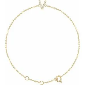 14K Yellow .05 CTW Diamond Initial V 6-7" Bracelet