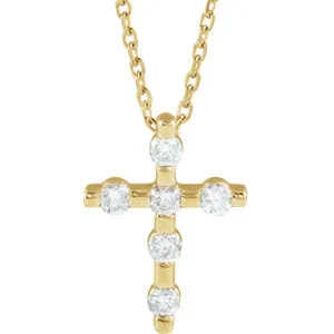 14K Yellow 1/5 CTW Diamond Cross 16-18" Necklace