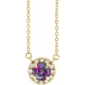 14K Yellow 3.5 mm Lab-Grown Alexandrite & .03 CTW Natural Diamond 16" Necklace