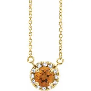 14K Yellow 3.5 mm Natural Citrine & .03 CTW Natural Diamond 18" Necklace