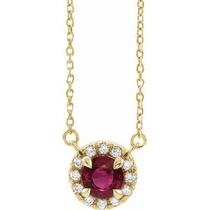 14K Yellow 4 mm Lab-Grown Ruby & .05 CTW Natural Diamond 16" Necklace