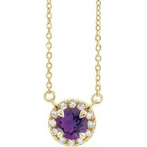 14K Yellow 4 mm Natural Amethyst & .05 CTW Natural Diamond 18" Necklace