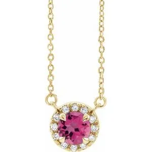 14K Yellow 4 mm Natural Pink Tourmaline & .05 CTW Natural Diamond 16" Necklace