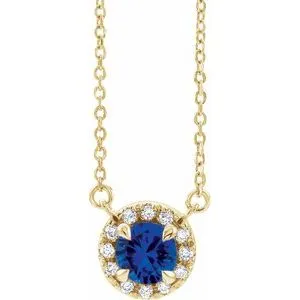 14K Yellow 4.5 mm Lab-Grown Blue Sapphire & .05 CTW Natural Diamond 18" Necklace