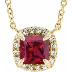 14K Yellow 4x4 mm Square Ruby & .05 CTW Diamond 18" Necklace