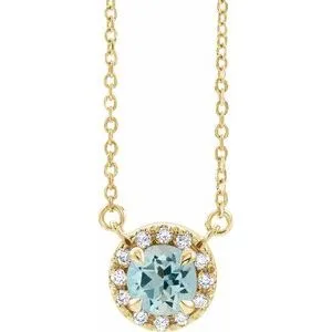 14K Yellow 5.5 mm Natural Aquamarine 1/10 CTW Natural Diamond 16" Necklace