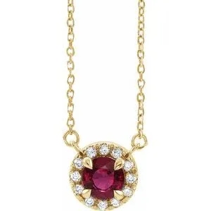 14K Yellow 5.5 mm Round Ruby & 1/8 CTW Diamond 18" Necklace