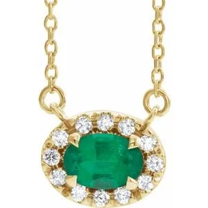 14K Yellow 5x3 mm Oval Emerald & .05 CTW Diamond 16" Necklace
