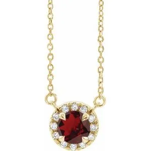 14K Yellow 6.5 mm Natural Mozambique Garnet & 1/6 CTW Natural Diamond 16" Necklace