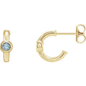 14K Yellow Aquamarine J-Hoop Earrings