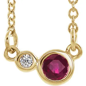 14K Yellow Chatham® Created Ruby & .02 CTW Diamond 18" Necklace