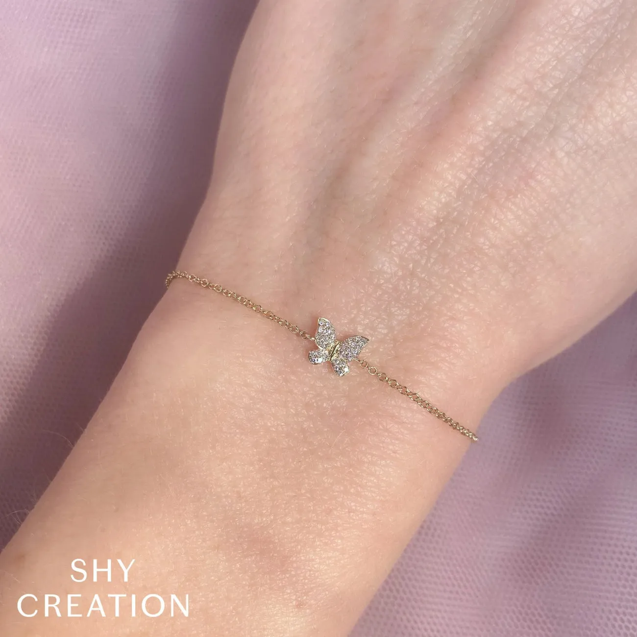 14K Yellow Gold 0.08ct Diamond Butterfly Bracelet