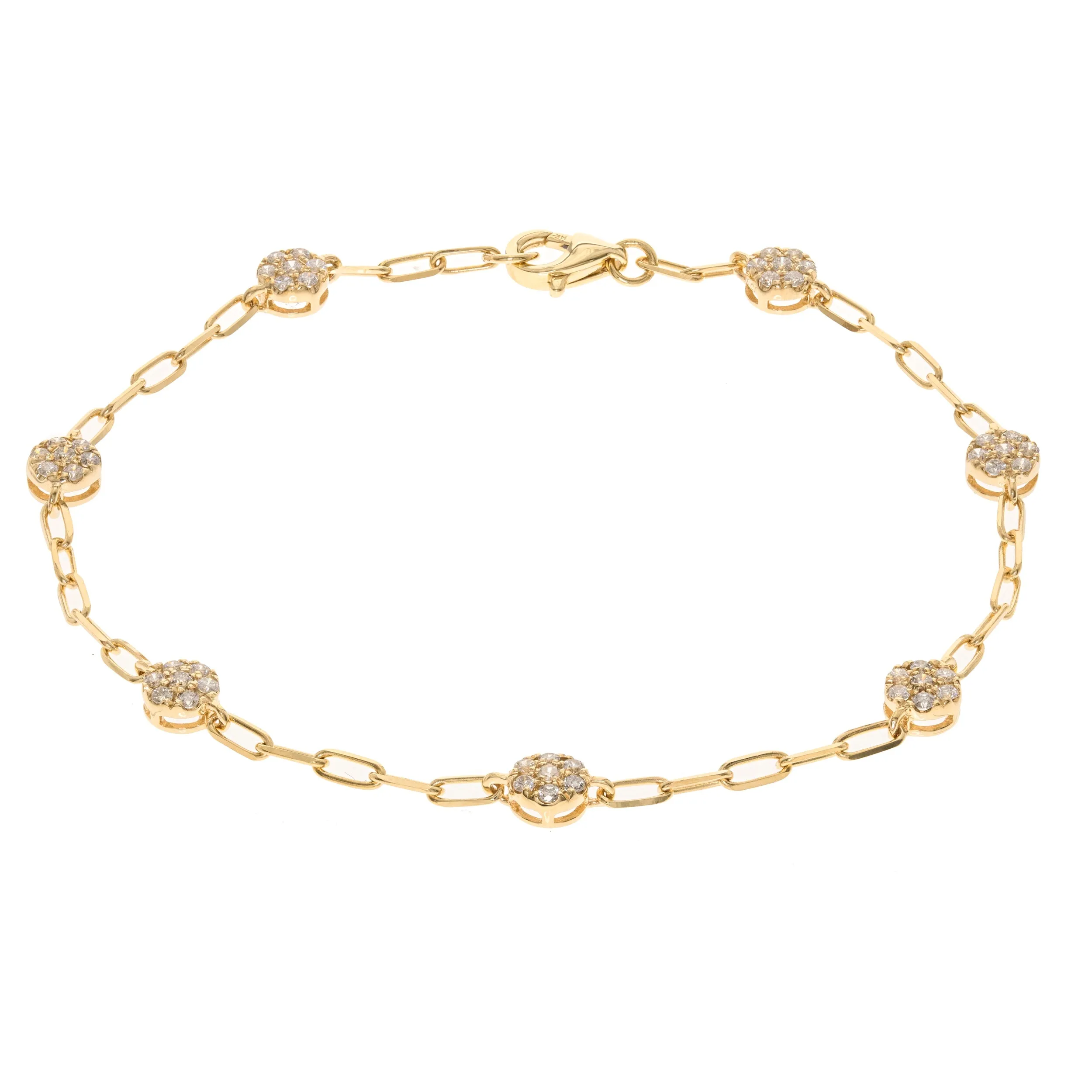 14K Yellow Gold 0.44cttw. Diamond Round Cluster Oval Link Bracelet