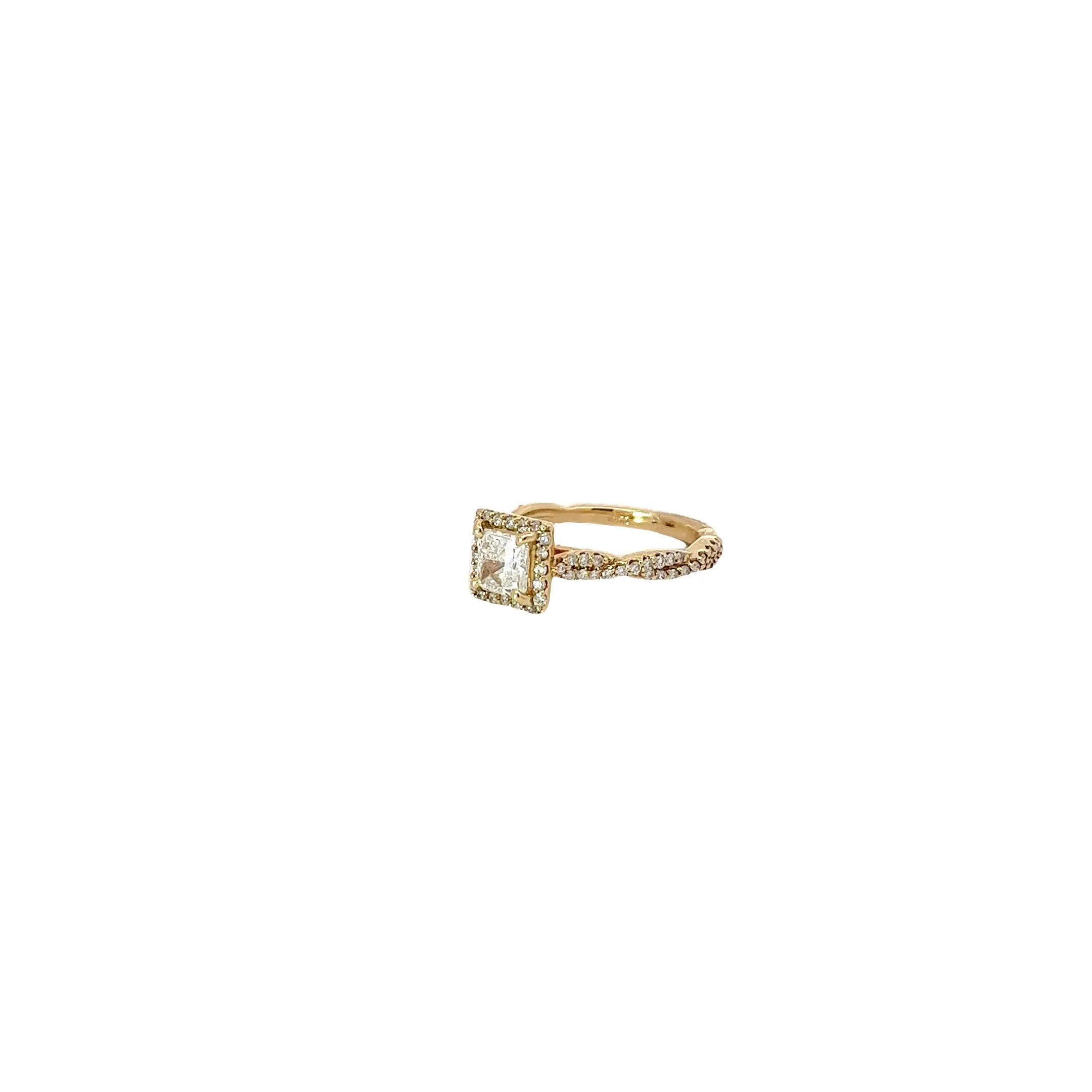 14k Yellow Gold .70ct Princess Cut G VS2 AND .35ct G VS2 Round Diamond Engagement Ring Certified By GIA #2155388291 Size 6 3/4
