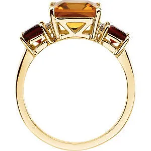 14k Yellow Gold Citrine & .06 CTW Diamond Ring, Size 6