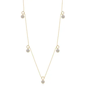 14k Yellow Gold Dangle Diamond Station Necklace