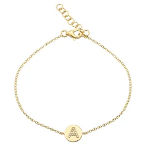 14k Yellow Gold Diamond Initial on plate Bracelet