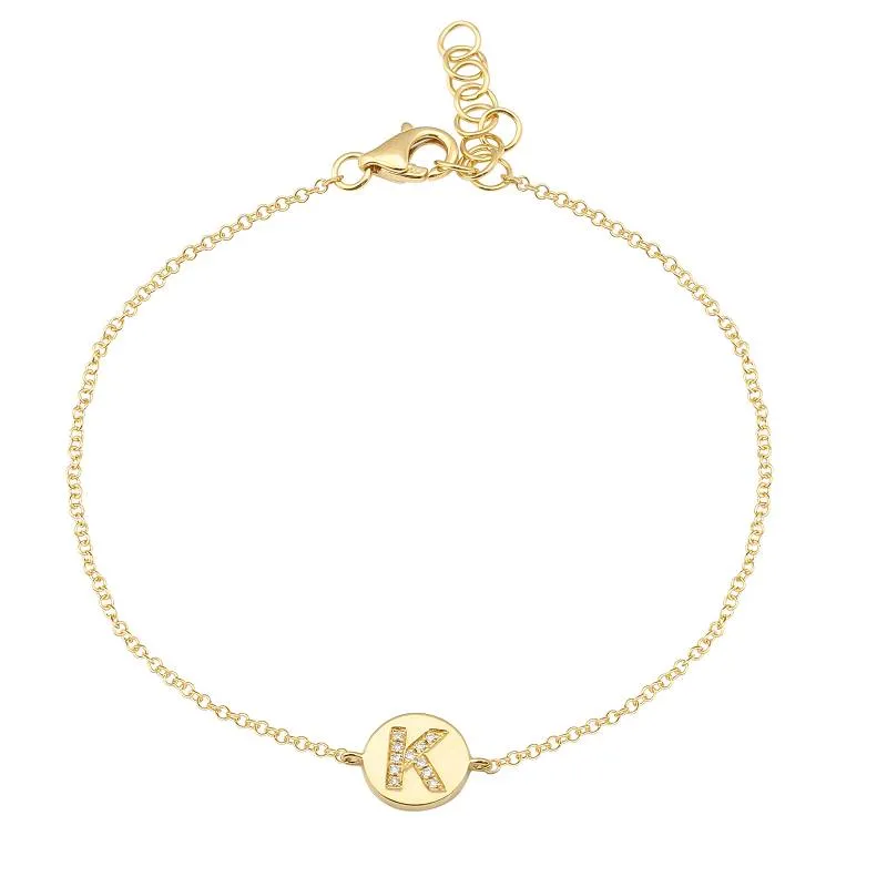 14k Yellow Gold Diamond Initial on plate Bracelet