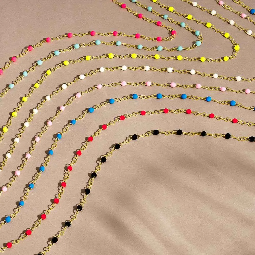 14K Yellow Gold Enamel Bead Chain Necklace