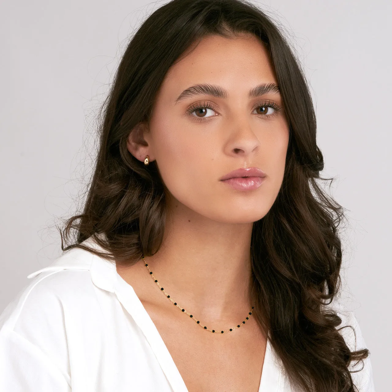 14K Yellow Gold Enamel Bead Chain Necklace