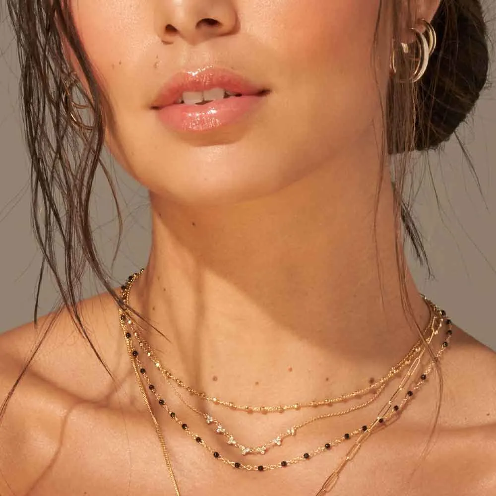 14K Yellow Gold Enamel Bead Chain Necklace