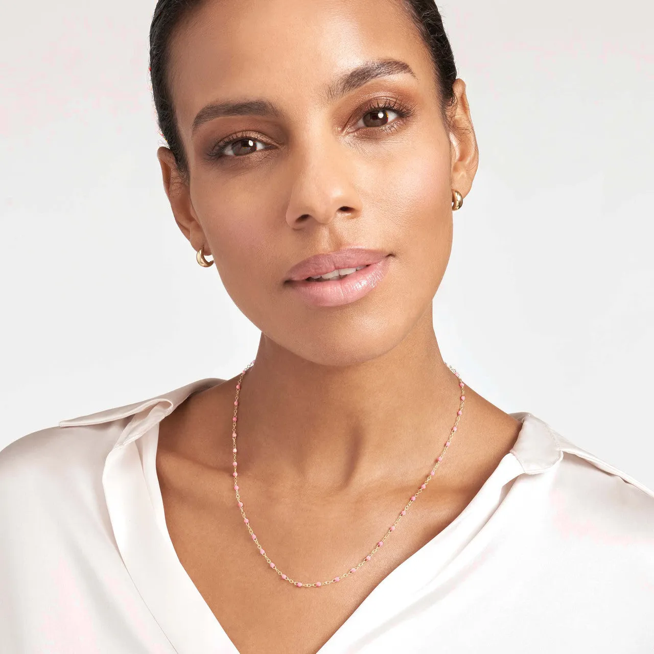 14K Yellow Gold Enamel Bead Chain Necklace