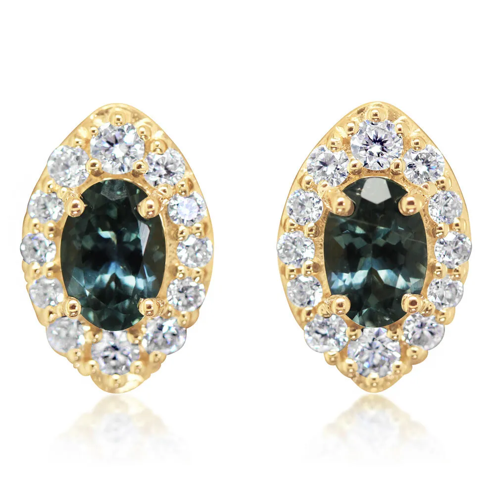 14K Yellow Gold Montana Sapphire/Diamond Earrings