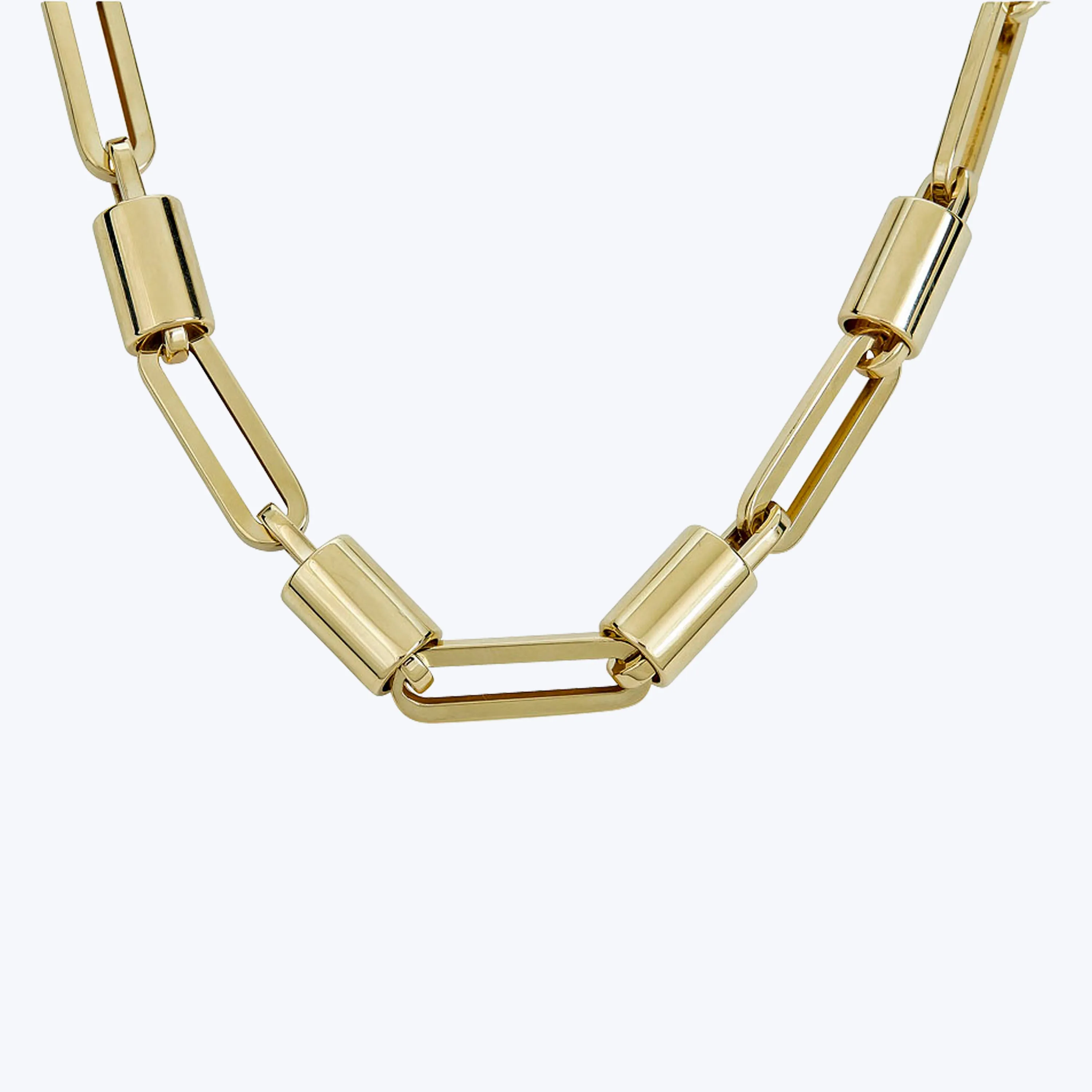 14K Yellow Gold Paper Clip And Barrel Link Necklace