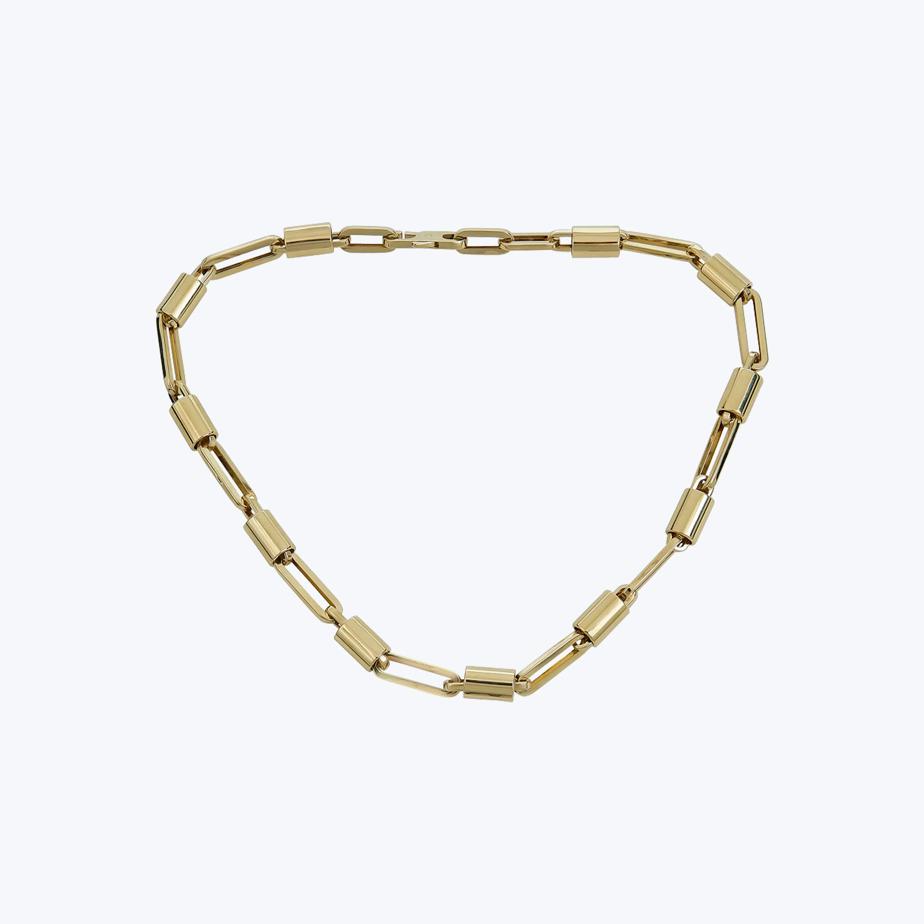 14K Yellow Gold Paper Clip And Barrel Link Necklace