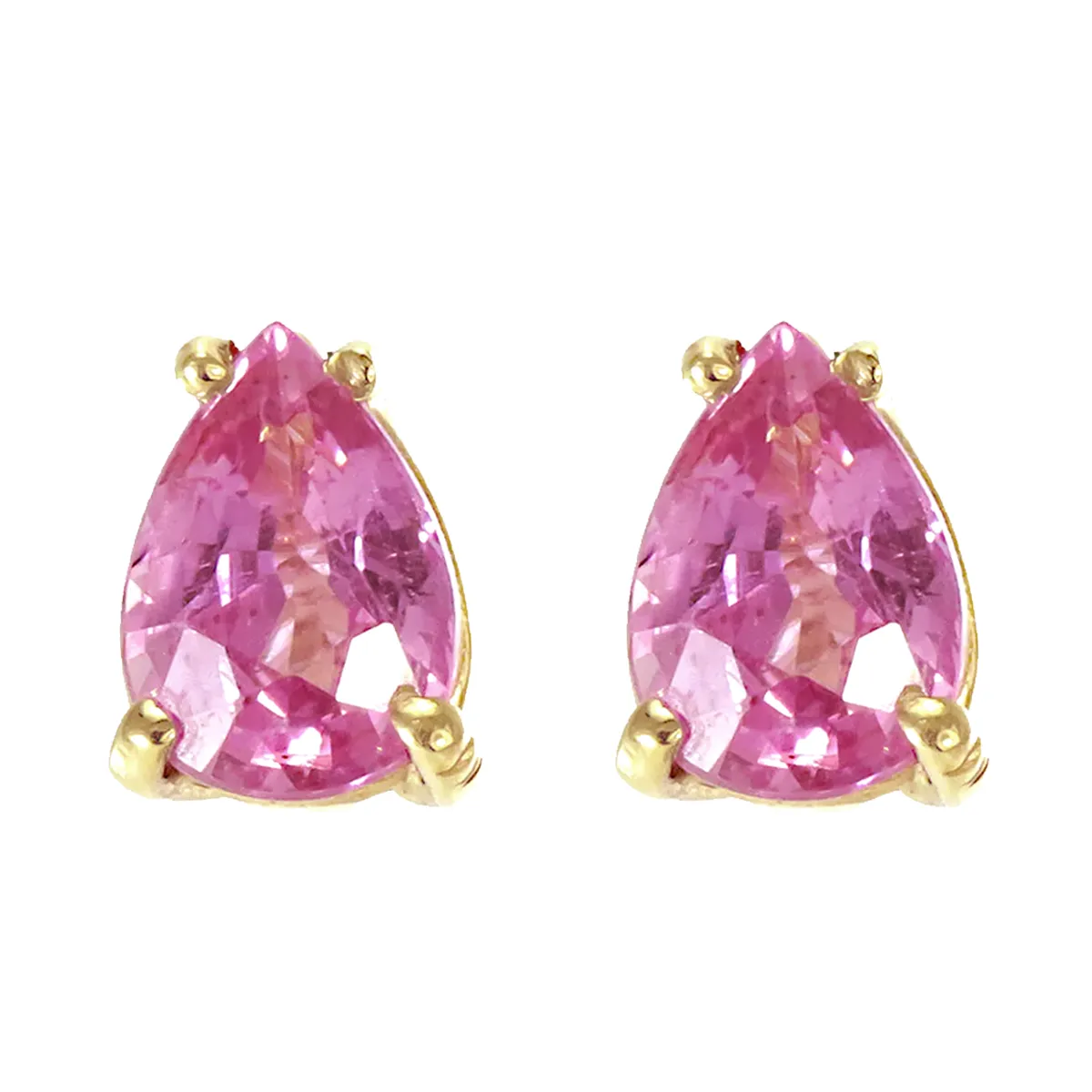 14k yellow gold pear shape pink sapphire stud earrings