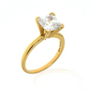 14K Yellow Gold Square Princess Cut Ring