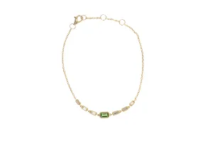 14K Yellow Gold Tsavorite Garnet Baguette Diamond Station Bracelet