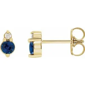 14K Yellow Natural Blue Sapphire & .03 Natural Diamond Earrings