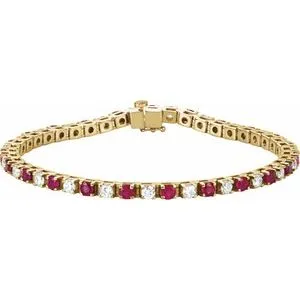 14K Yellow Natural Ruby & 2 1/3 CTW Natural Diamond Line 7" Bracelet