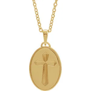 14K Yellow  Oval Cross Medal 20" Necklace