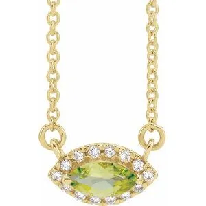 14K Yellow Peridot & .05 CTW Diamond Halo-Style 18" Necklace