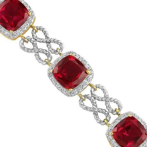 14K Yellow Solid Gold Diamond Bracelet With semi-precious rubies 1.25 Ctw