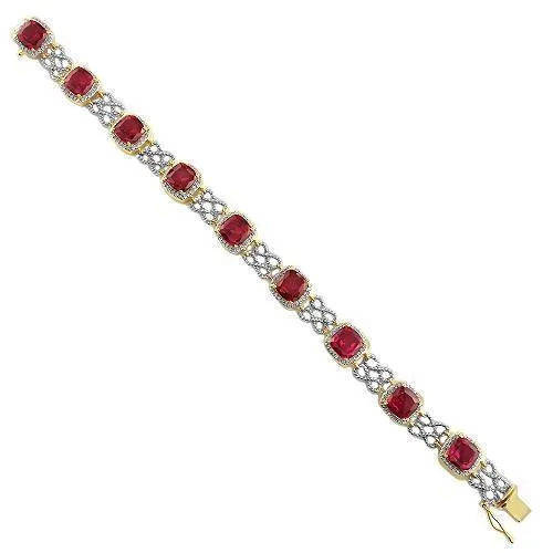 14K Yellow Solid Gold Diamond Bracelet With semi-precious rubies 1.25 Ctw