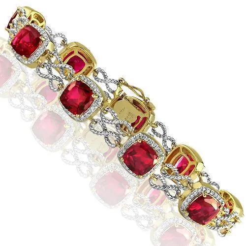 14K Yellow Solid Gold Diamond Bracelet With semi-precious rubies 1.25 Ctw