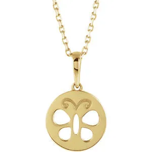 14K Yellow Youth Butterfly Disc 15" Necklace