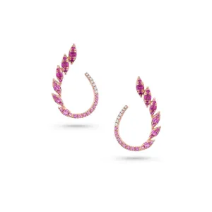 14KT Rose Gold Pink Sapphire Diamond Open Pear Shape Earrings