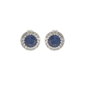 14KT White Gold Blue Sapphire and Diamond Earrings
