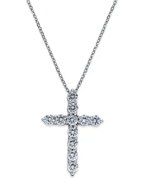 14kt White Gold Diamond Cross Pendant Necklace, 1.35TCW