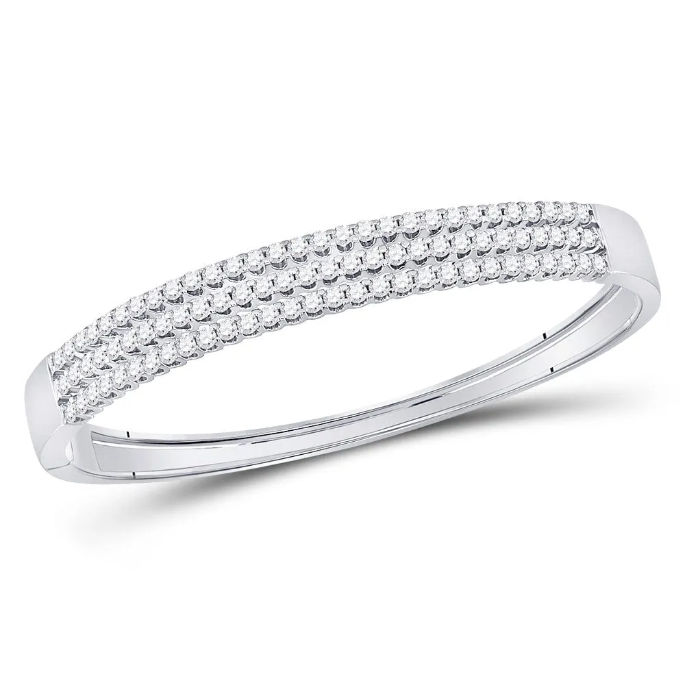 14kt White Gold Womens Round Diamond 3-Row Bangle Bracelet 3 Cttw