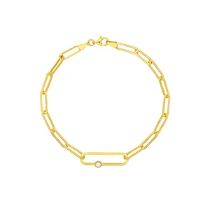 14kt Yellow Gold Paperclip Link Bracelet with Diamond Accent, 0.05TCW