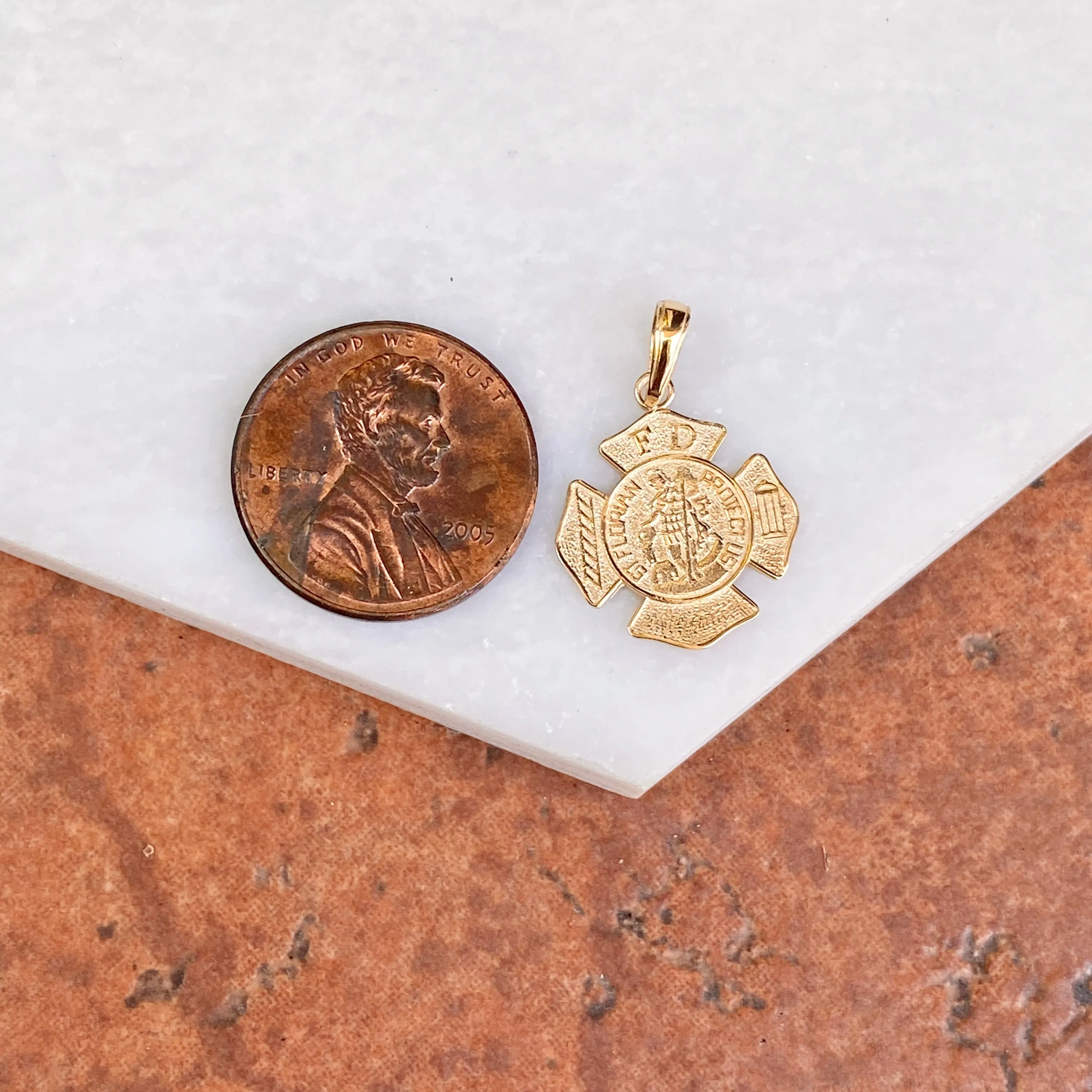 14KT Yellow Gold Saint Florian Badge Pendant 23mm
