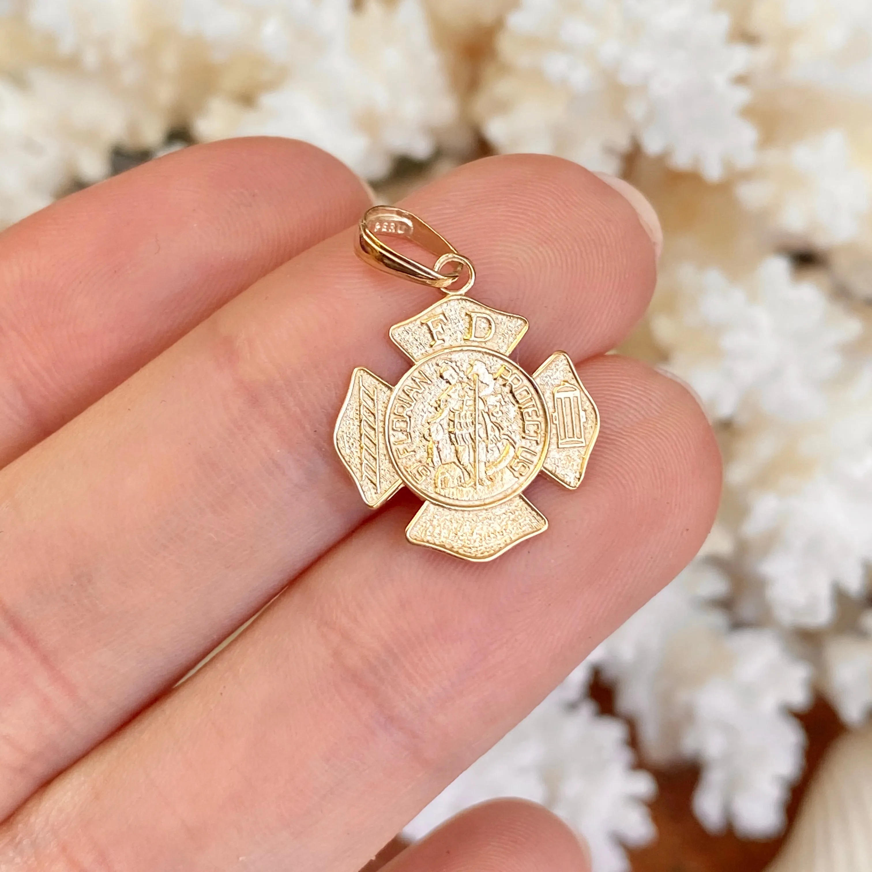 14KT Yellow Gold Saint Florian Badge Pendant 23mm
