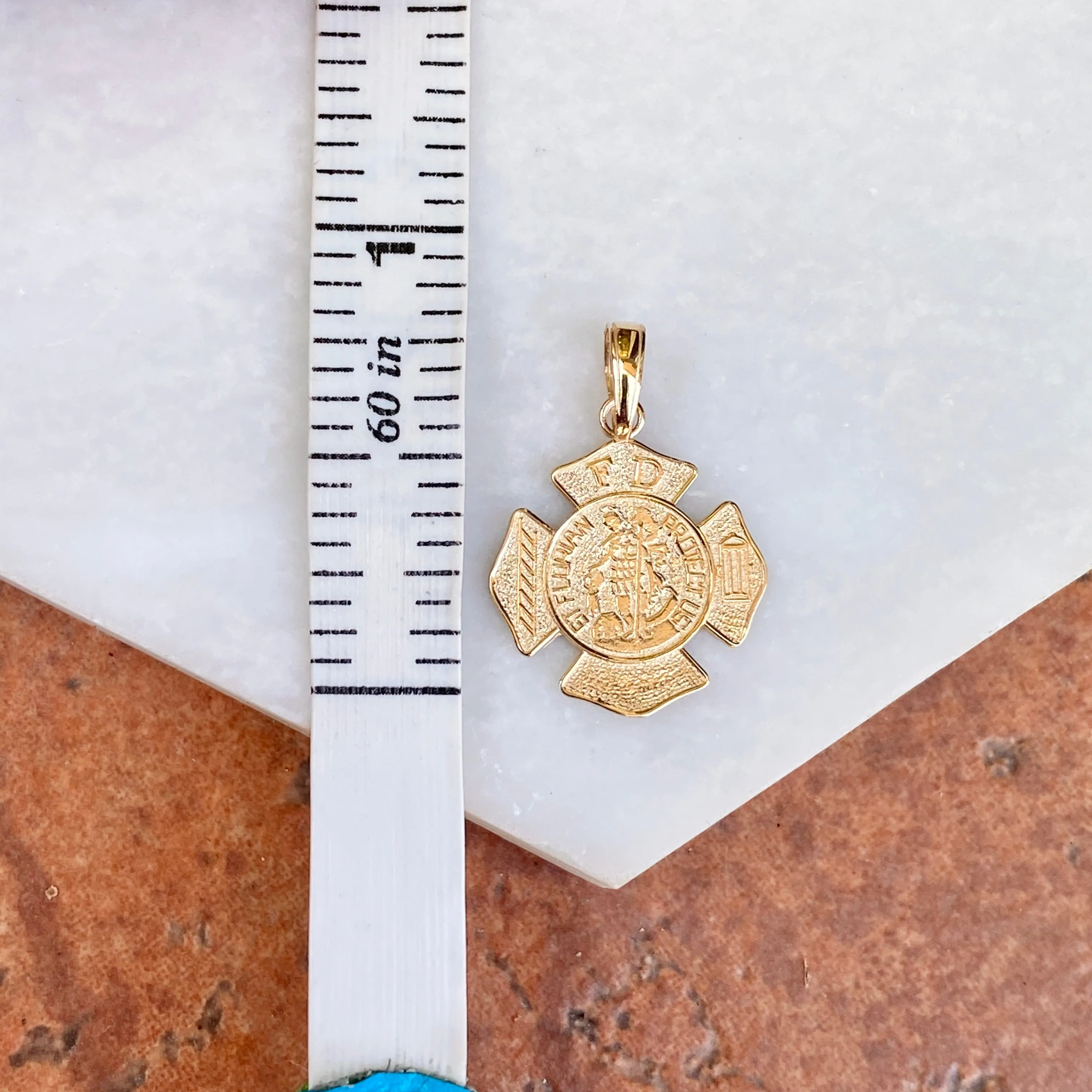 14KT Yellow Gold Saint Florian Badge Pendant 23mm