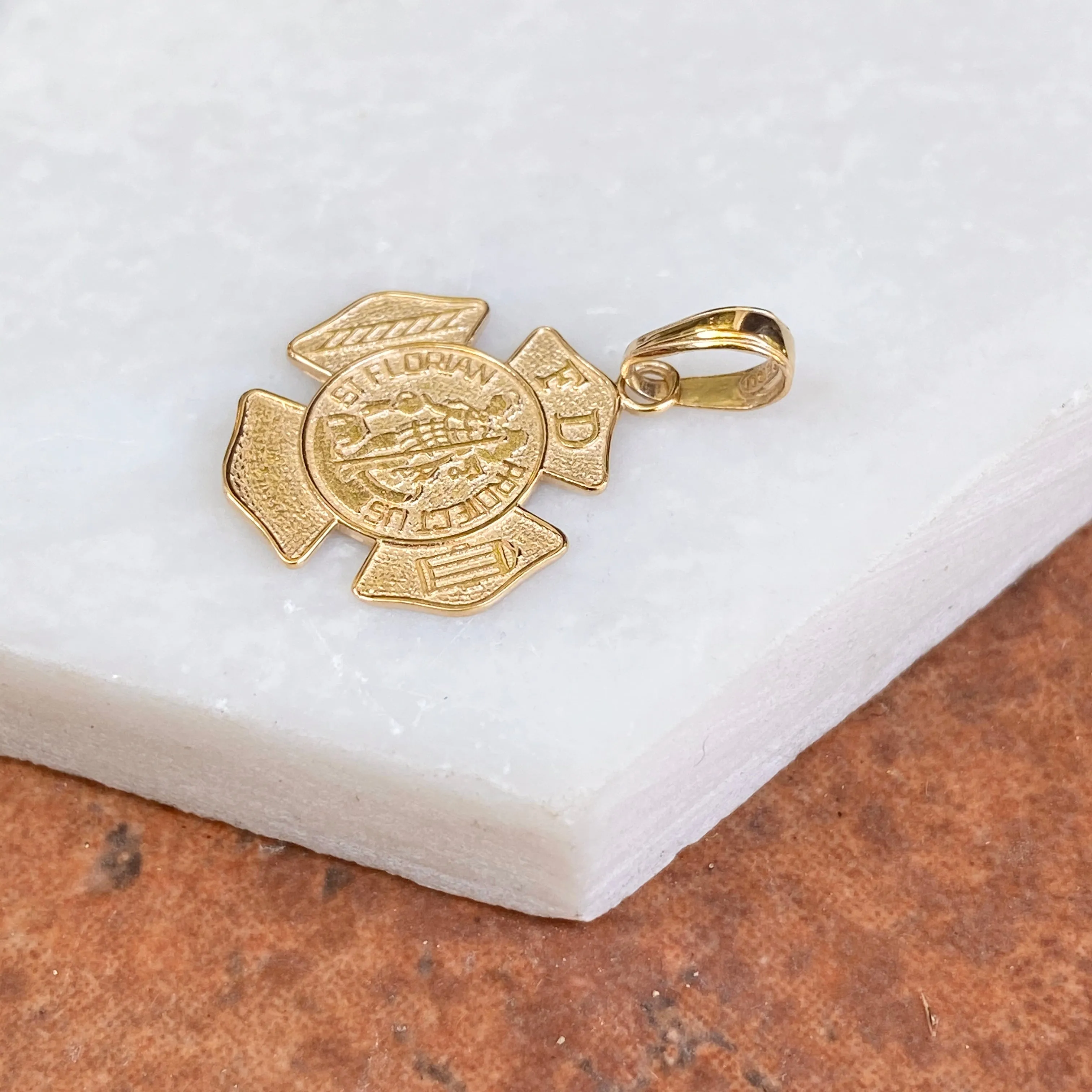 14KT Yellow Gold Saint Florian Badge Pendant 23mm